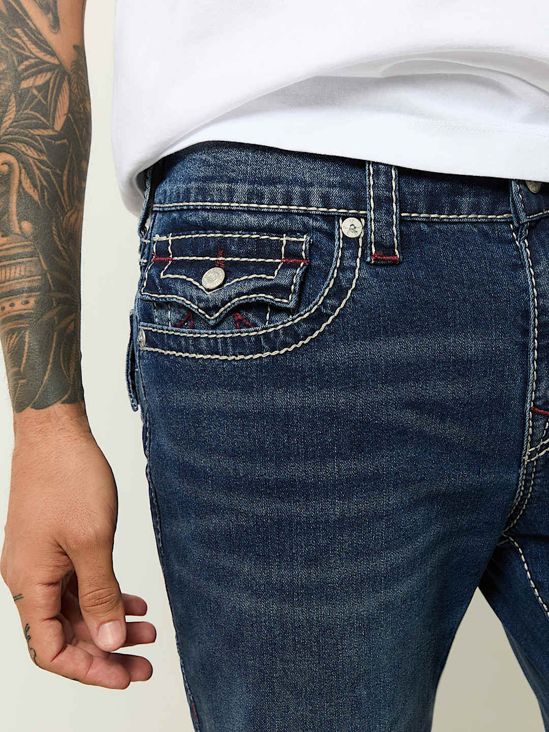 True Religion Big T Rocco Slim Fit Blue Mid Rise Washed Jeans