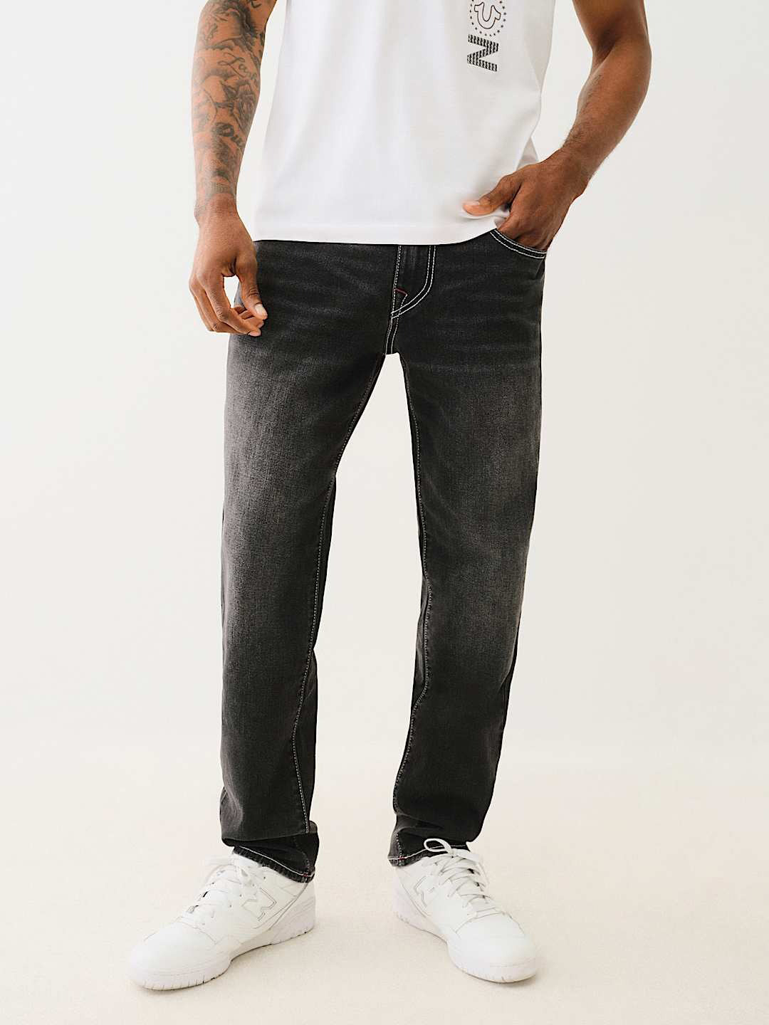 True Religion Sn Geno Skinny Fit Grey Mid Rise Washed Jeans