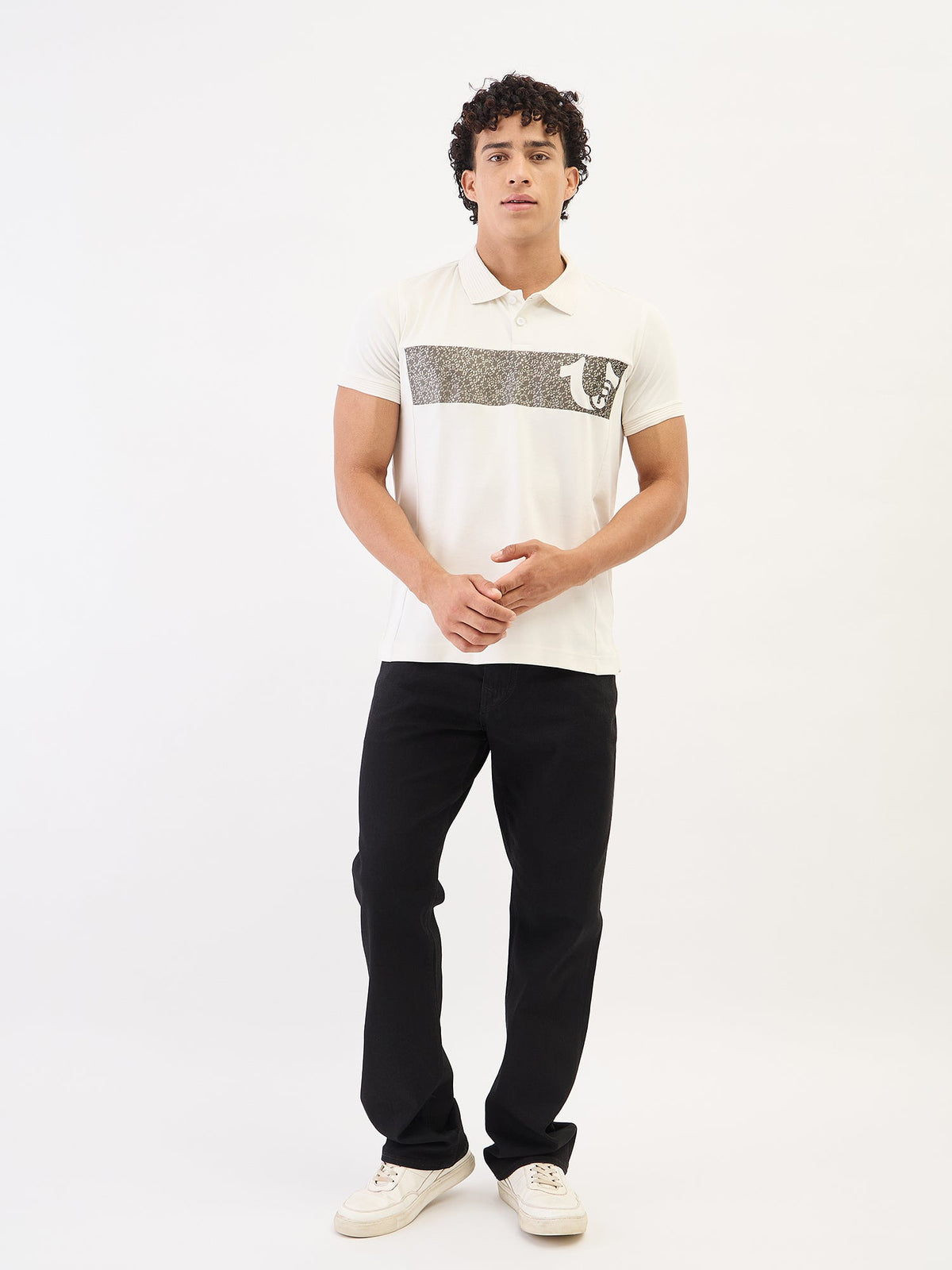 True Religion Men Cream Solid Polo Tshirt