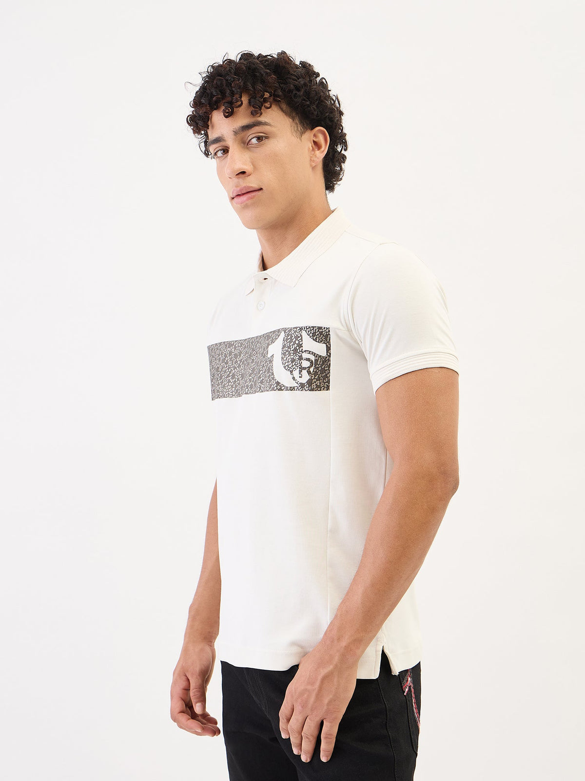 True Religion Men Cream Solid Polo Tshirt