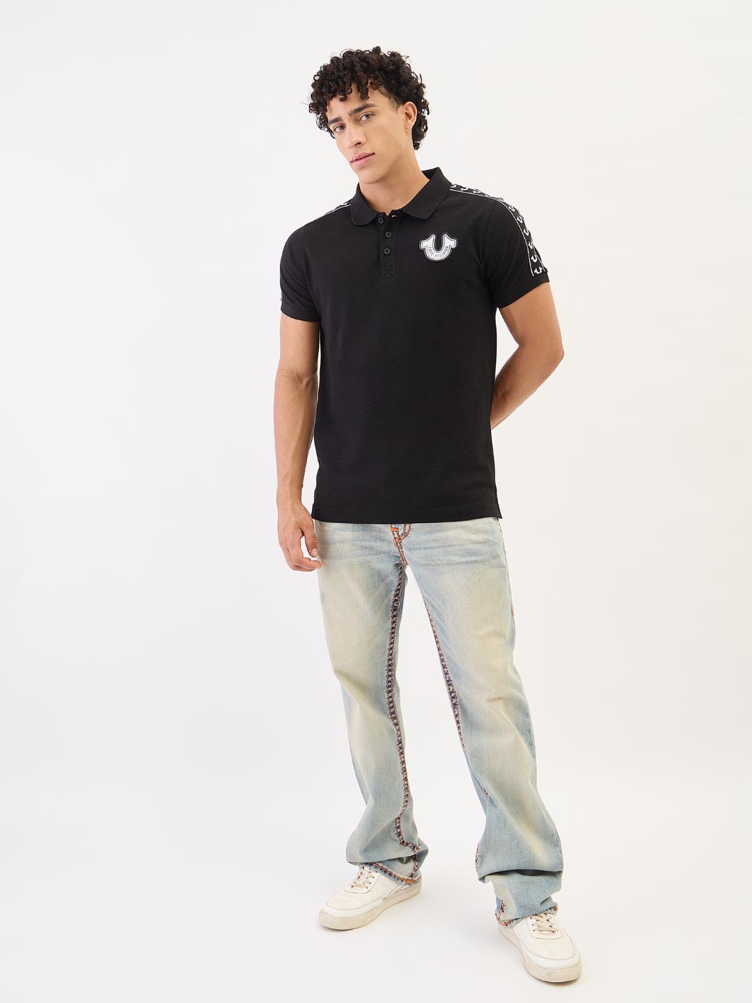 Men black solid polo tshirt