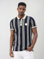 True Religion Men Navy Blue Striped Regular Fit Polo T-Shirt
