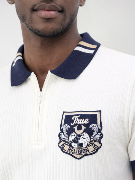 True Religion Men Cream Solid Regular Fit Polo T-Shirt