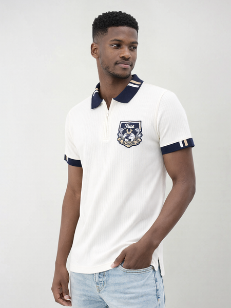 True Religion Men Cream Solid Regular Fit Polo T-Shirt