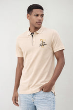True Religion Men Beige Solid Regular Fit Pure Cotton Polo T-Shirt