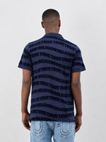 True Religion Men Indigo Blue Printed Regular Fit Pure Cotton Polo T-Shirt