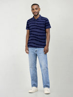 True Religion Men Indigo Blue Printed Regular Fit Pure Cotton Polo T-Shirt