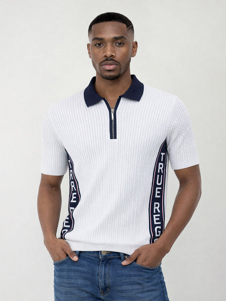 True Religion Men White Solid Regular Fit Pure Cotton Polo T-Shirt