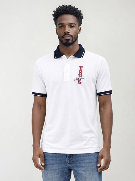 True Religion Men White Solid Regular Fit Pure Cotton Polo T-Shirt