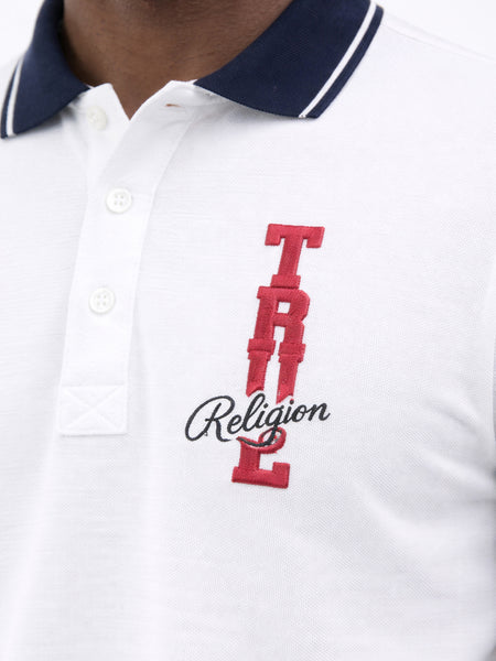 True Religion Men White Solid Regular Fit Pure Cotton Polo T-Shirt