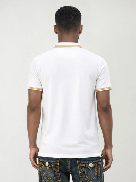 True Religion Men White Solid Regular Fit Pure Cotton Polo T-Shirt