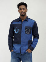 True Religion Men Blue Colorblock Regular Fit Pure Cotton Shirt