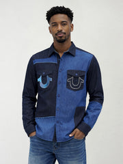 True Religion Men Blue Colorblock Regular Fit Pure Cotton Shirt