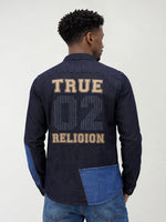 True Religion Men Blue Colorblock Regular Fit Pure Cotton Shirt