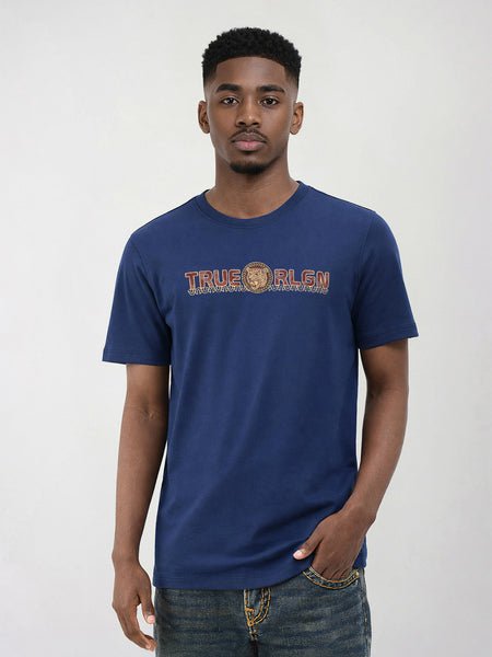 True Religion Men Blue Solid Regular Fit Pure Cotton T-Shirt