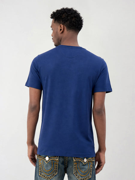 True Religion Men Blue Solid Regular Fit Pure Cotton T-Shirt