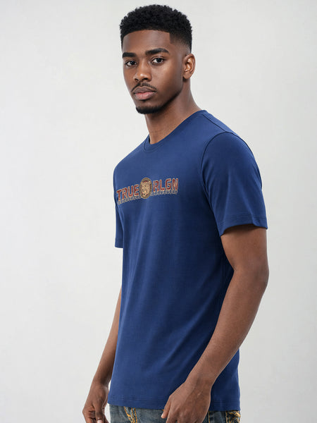 True Religion Men Blue Solid Regular Fit Pure Cotton T-Shirt