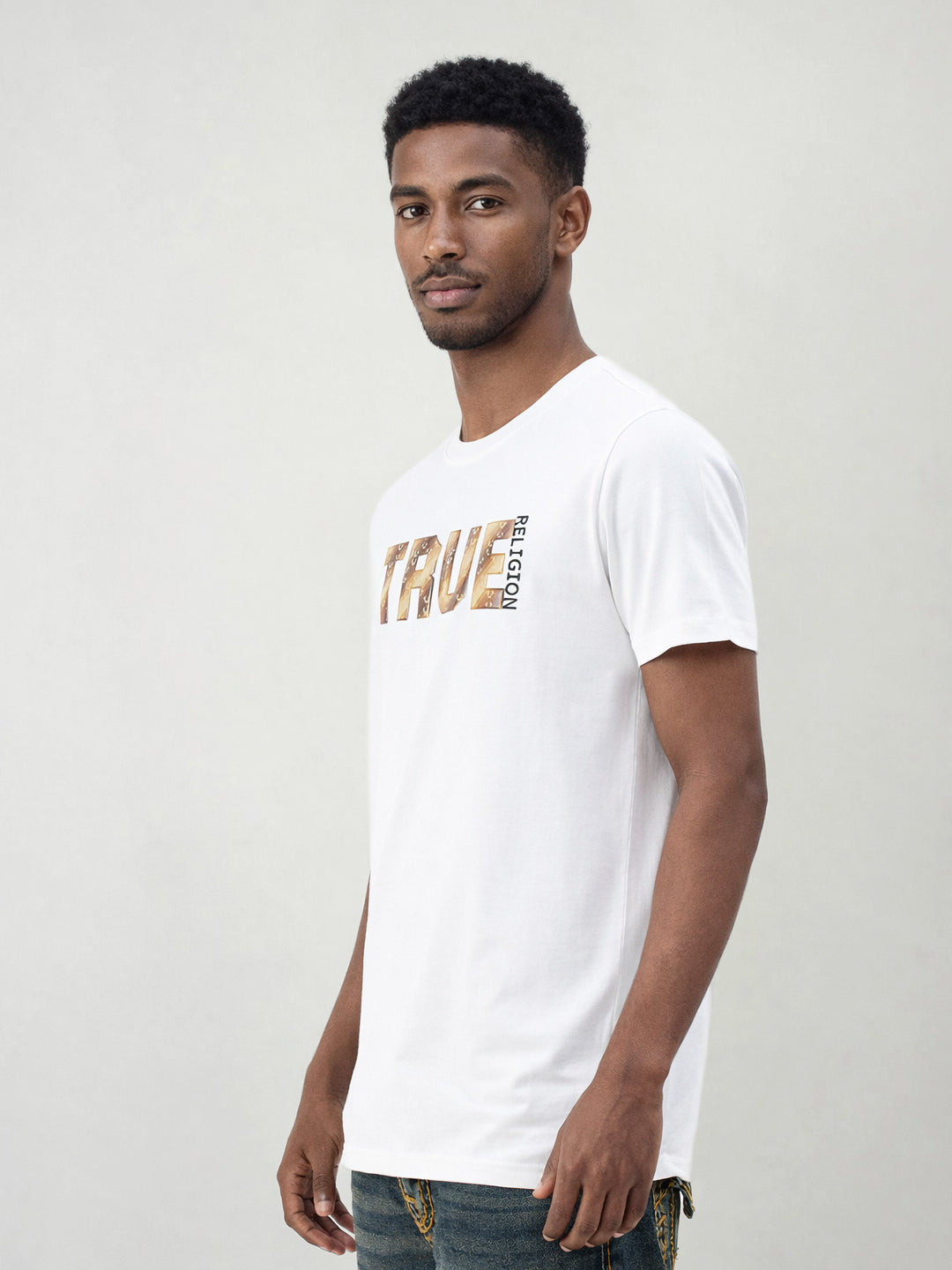 True Religion Men White Solid Regular Fit Pure Cotton T-Shirt