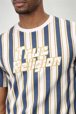True Religion Men Multicolor Striped Regular Fit Pure Cotton T-Shirt