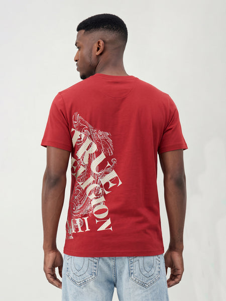 True Religion Men Red Printed Regular Fit Pure Cotton T-Shirt