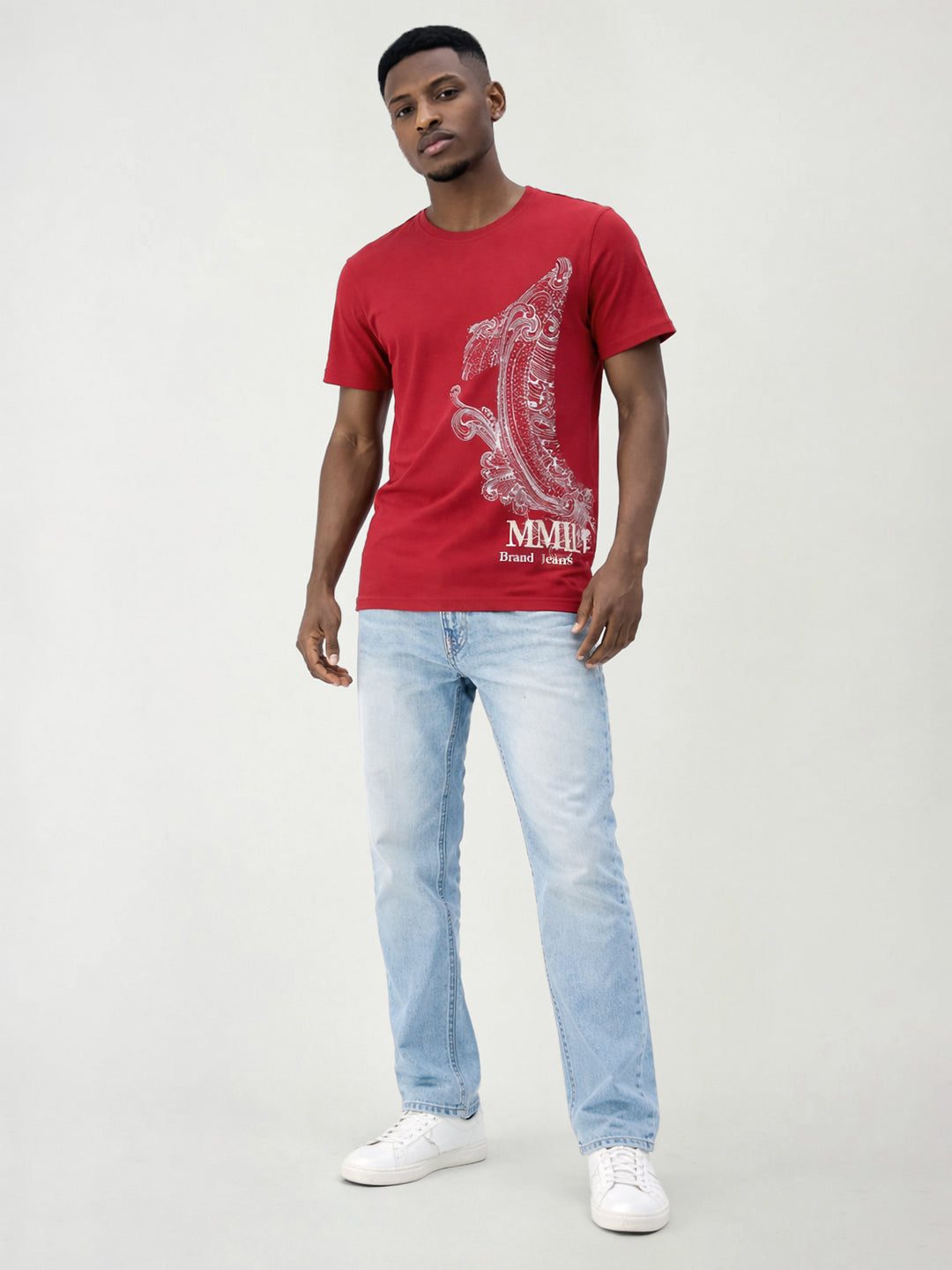 True Religion Men Red Printed Regular Fit Pure Cotton T-Shirt
