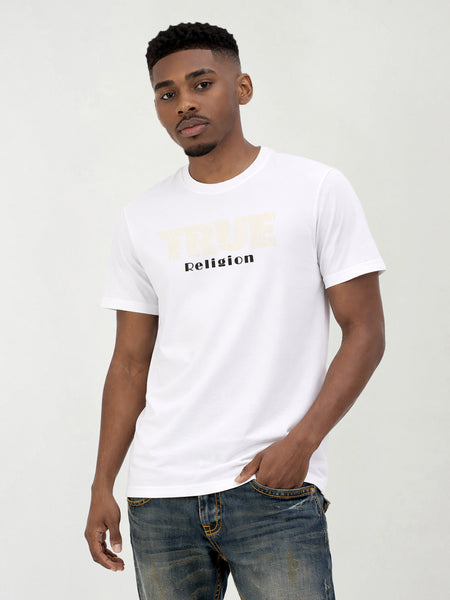 True Religion Men White Solid Regular Fit Pure Cotton T-Shirt