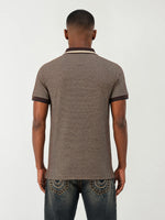 True Religion Men Brown Woven Design Regular Fit Polo T-Shirt