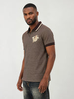 True Religion Men Brown Woven Design Regular Fit Polo T-Shirt