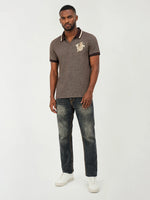 True Religion Men Brown Woven Design Regular Fit Polo T-Shirt