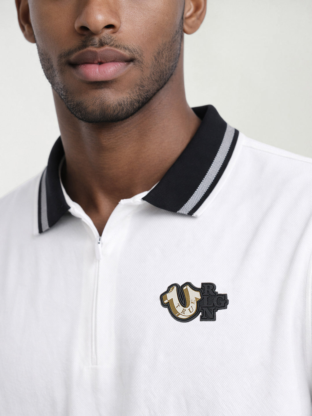 True Religion Men White Solid Regular Fit Polo T-Shirt