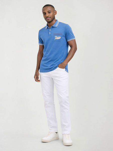 True Religion Men Blue Solid Regular Fit Polo T-Shirt