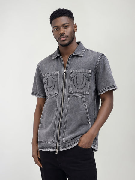 True Religion Men Grey Solid Regular Fit Shirt