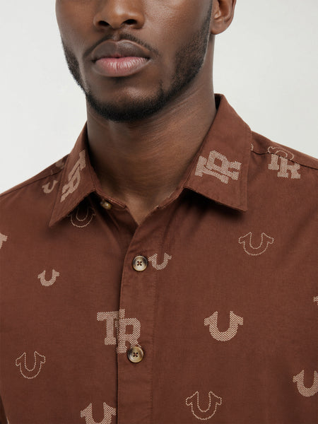 True Religion Men Brown Printed Regular Fit Shirt