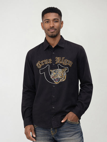 True Religion Men Black Embroidered Regular Fit Shirt