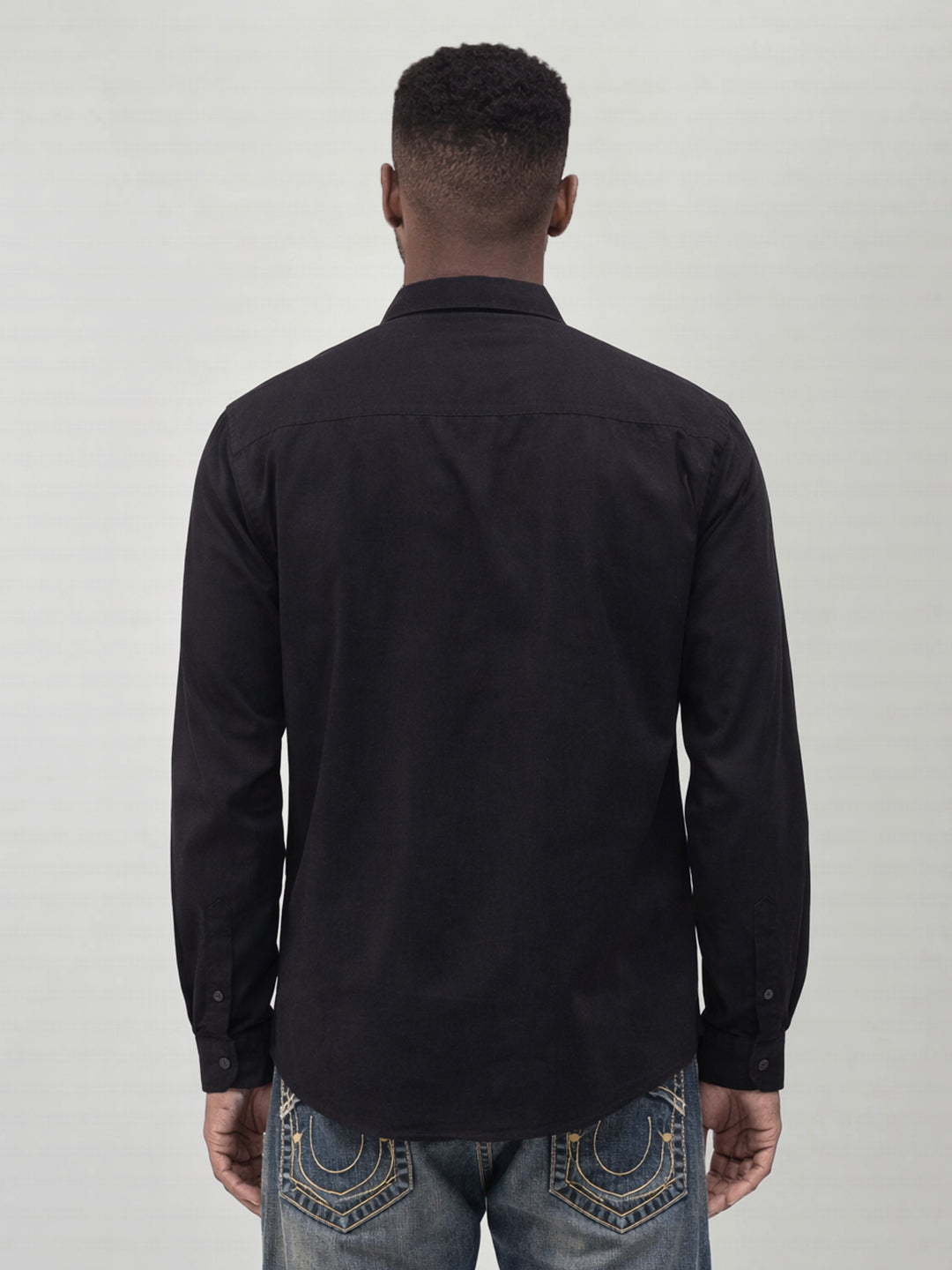 Men black embroidered regular fit shirt