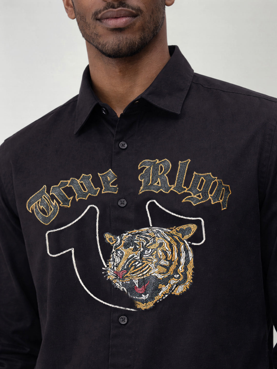 Men black embroidered regular fit shirt