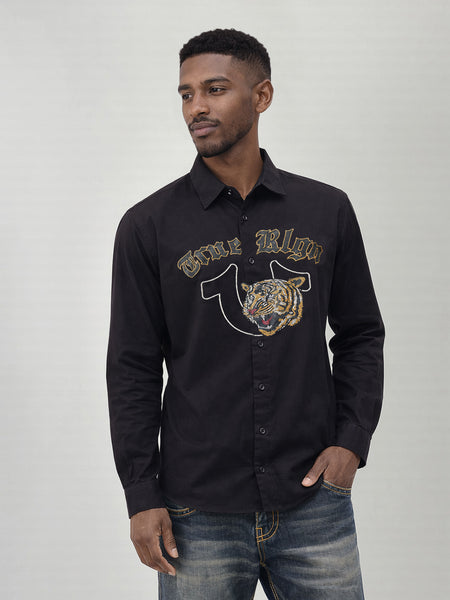 True Religion Men Black Embroidered Regular Fit Shirt