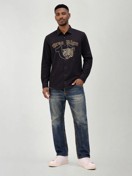 True Religion Men Black Embroidered Regular Fit Shirt