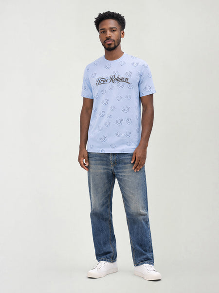 True Religion Men Blue Printed Regular Fit T-Shirt