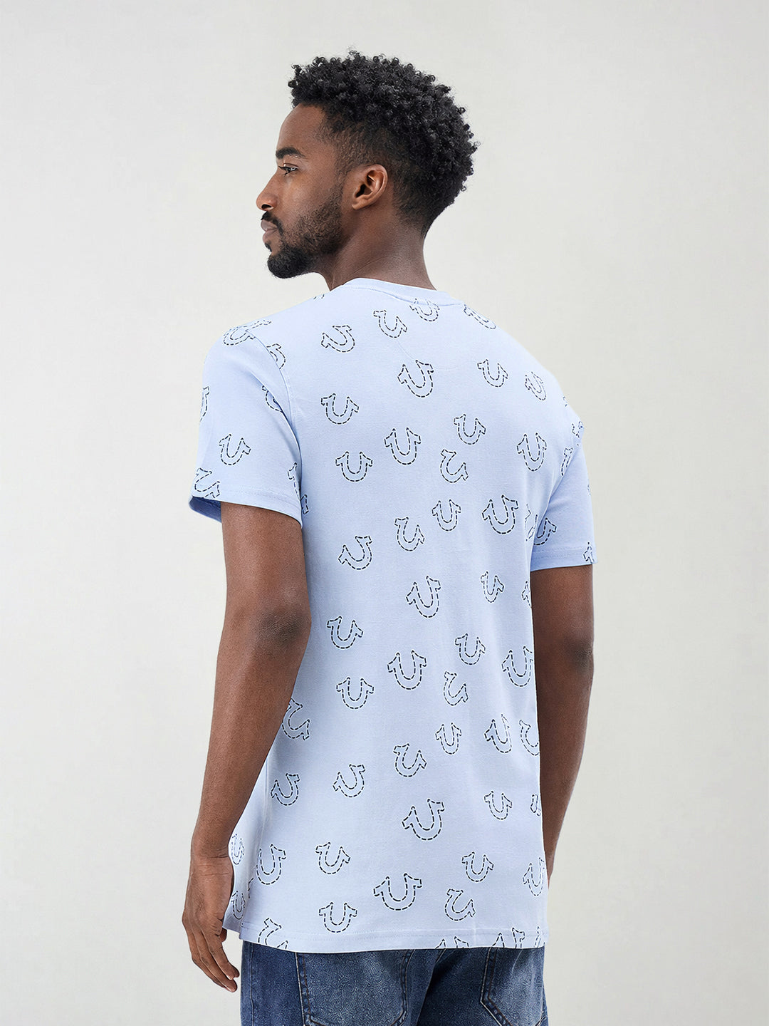 Men blue printed regular fit t-shirt