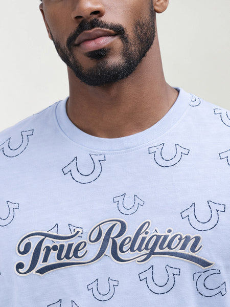 True Religion Men Blue Printed Regular Fit T-Shirt