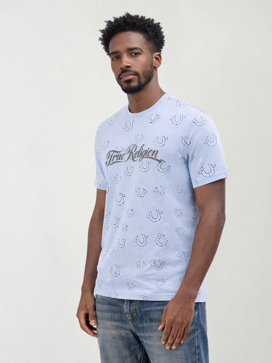 Men blue printed regular fit t-shirt