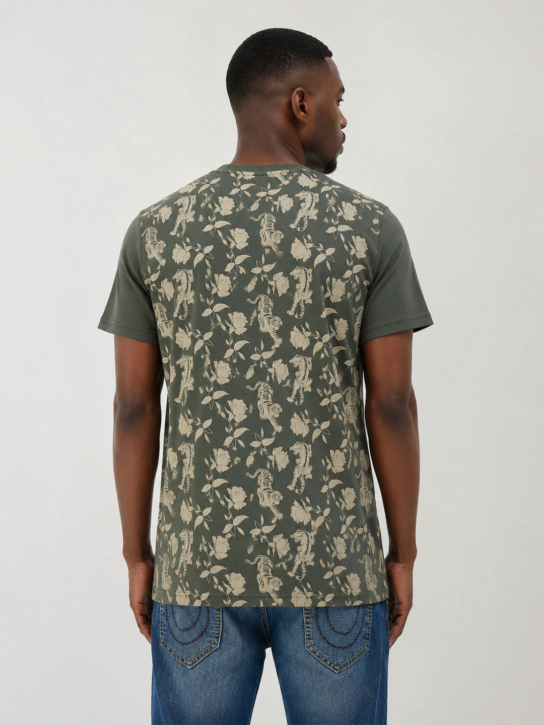 True Religion Men Green Printed Regular Fit T-Shirt
