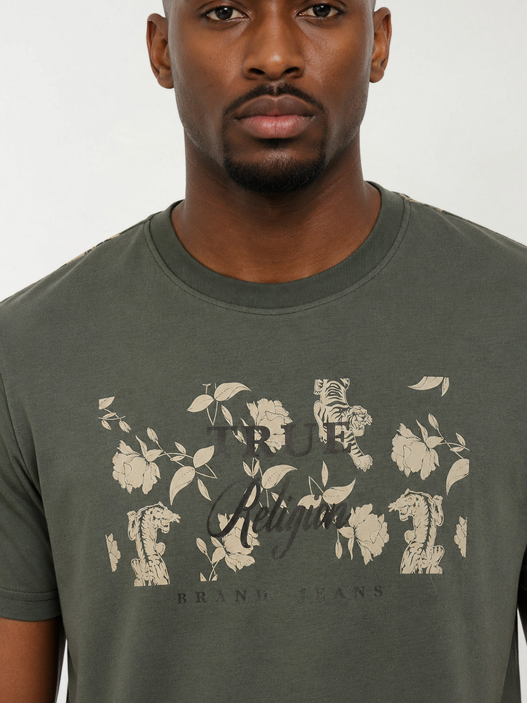 True Religion Men Green Printed Regular Fit T-Shirt