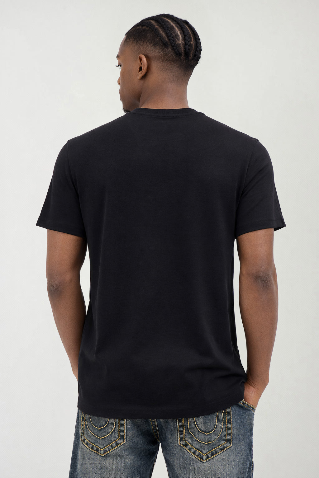 True Religion Men Black Solid Regular Fit T-Shirt