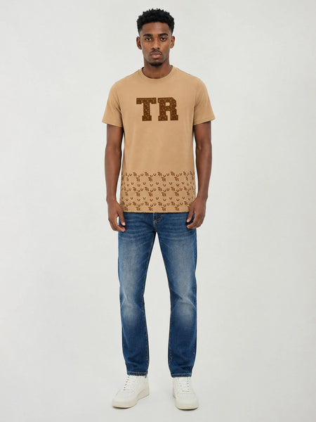 True Religion Men Khaki Printed Regular Fit T-Shirt