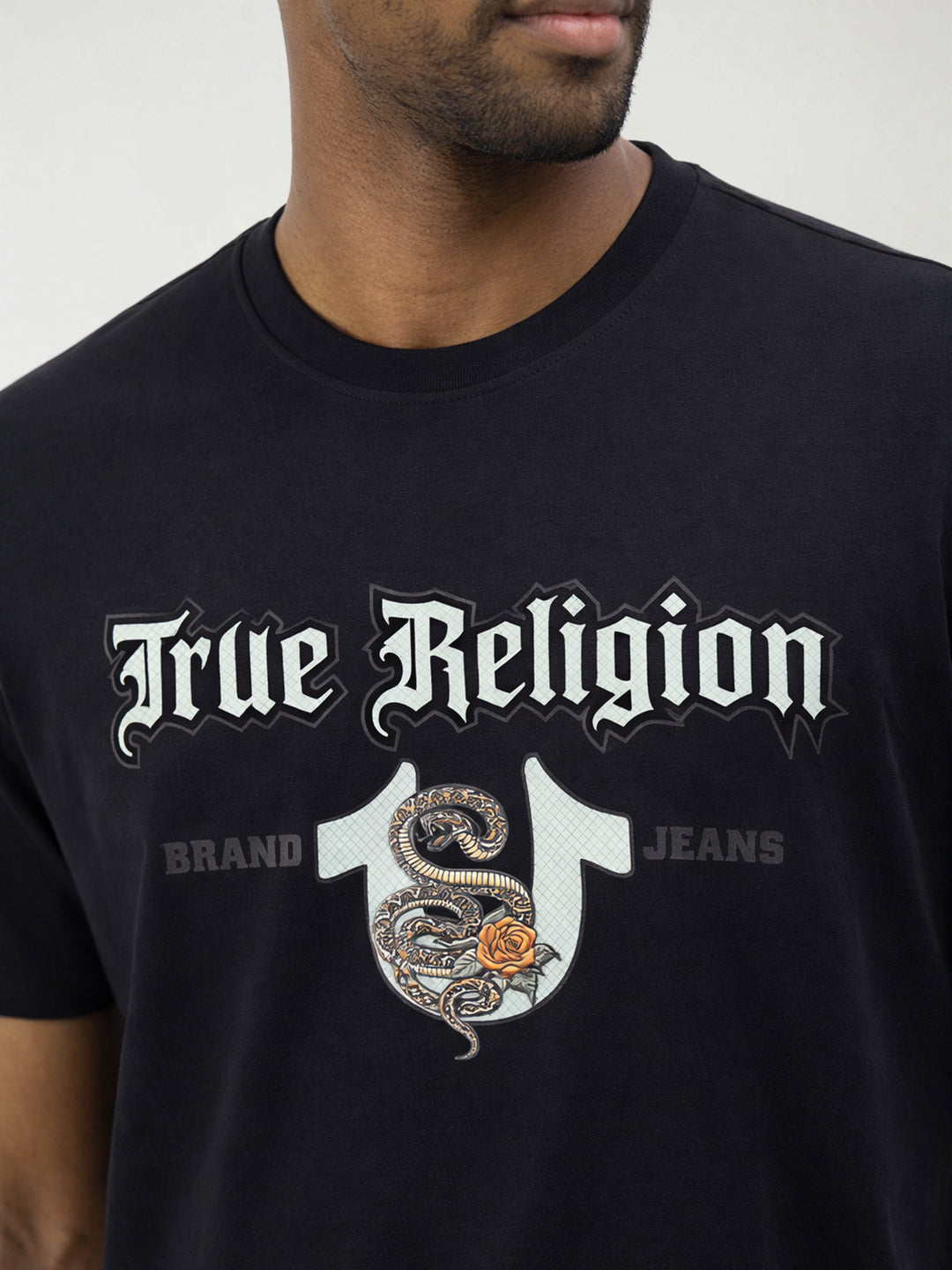 True Religion Men Black Solid Regular Fit T-Shirt
