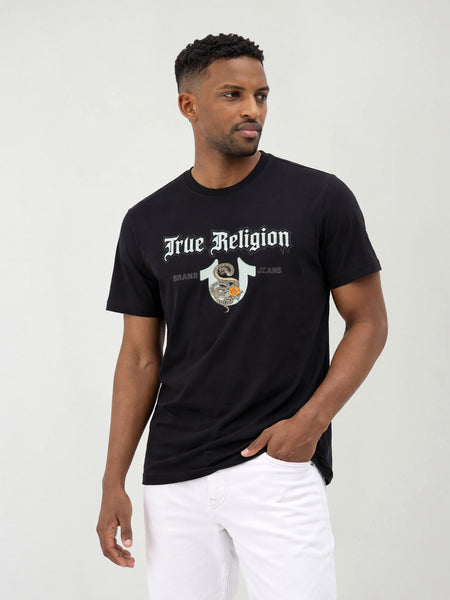 True Religion Men Black Solid Regular Fit T-Shirt