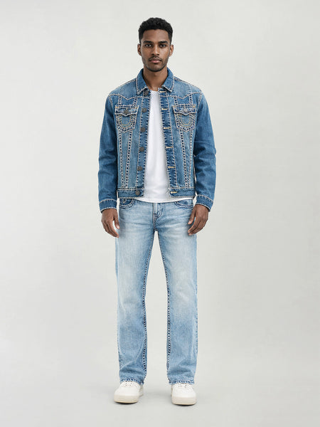 True Religion Men Blue Solid Bootcut Fit SN Billy Jeans