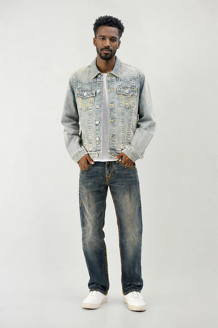 True Religion Men Dark Blue Solid Straight Fit Super T Ricky Jeans